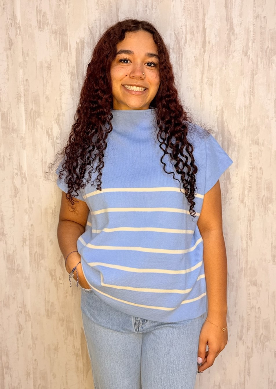 STRIPE MOCKNECK TOP