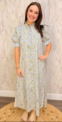 FLORAL STRIPE MAXI DRESS