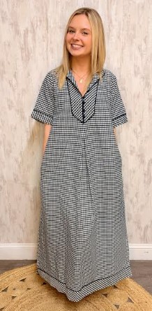 V-NECK GINGHAM MAXI