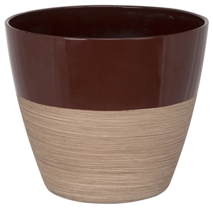 RED/WOOD RESIN PLANTER 7X8IN