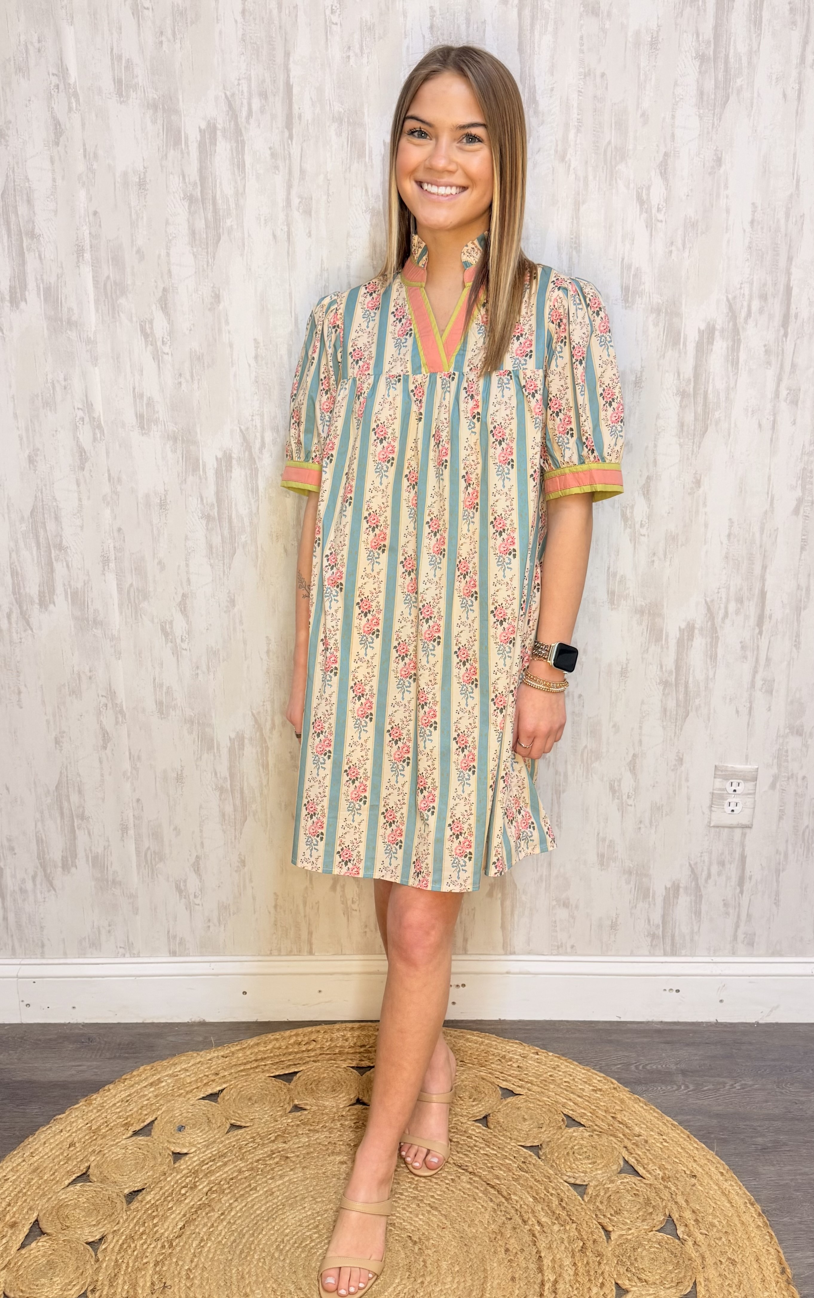 STRIPED FLORAL DRESS