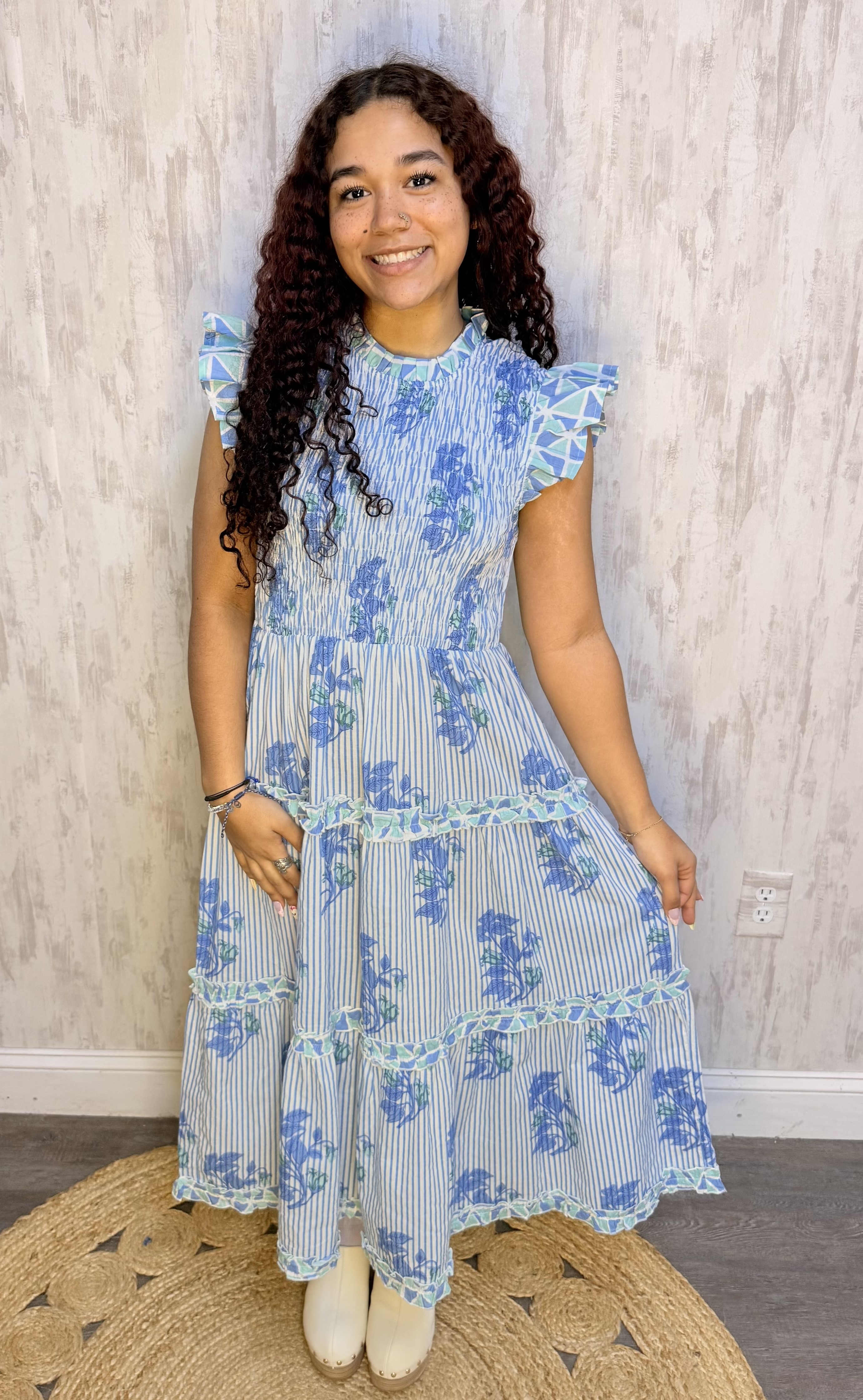 PERIN SMOCK MIDI DRESS