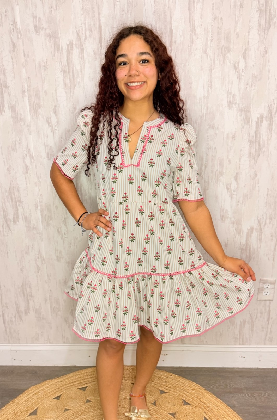 ADELYN COTTAGE STRIPES DRESS