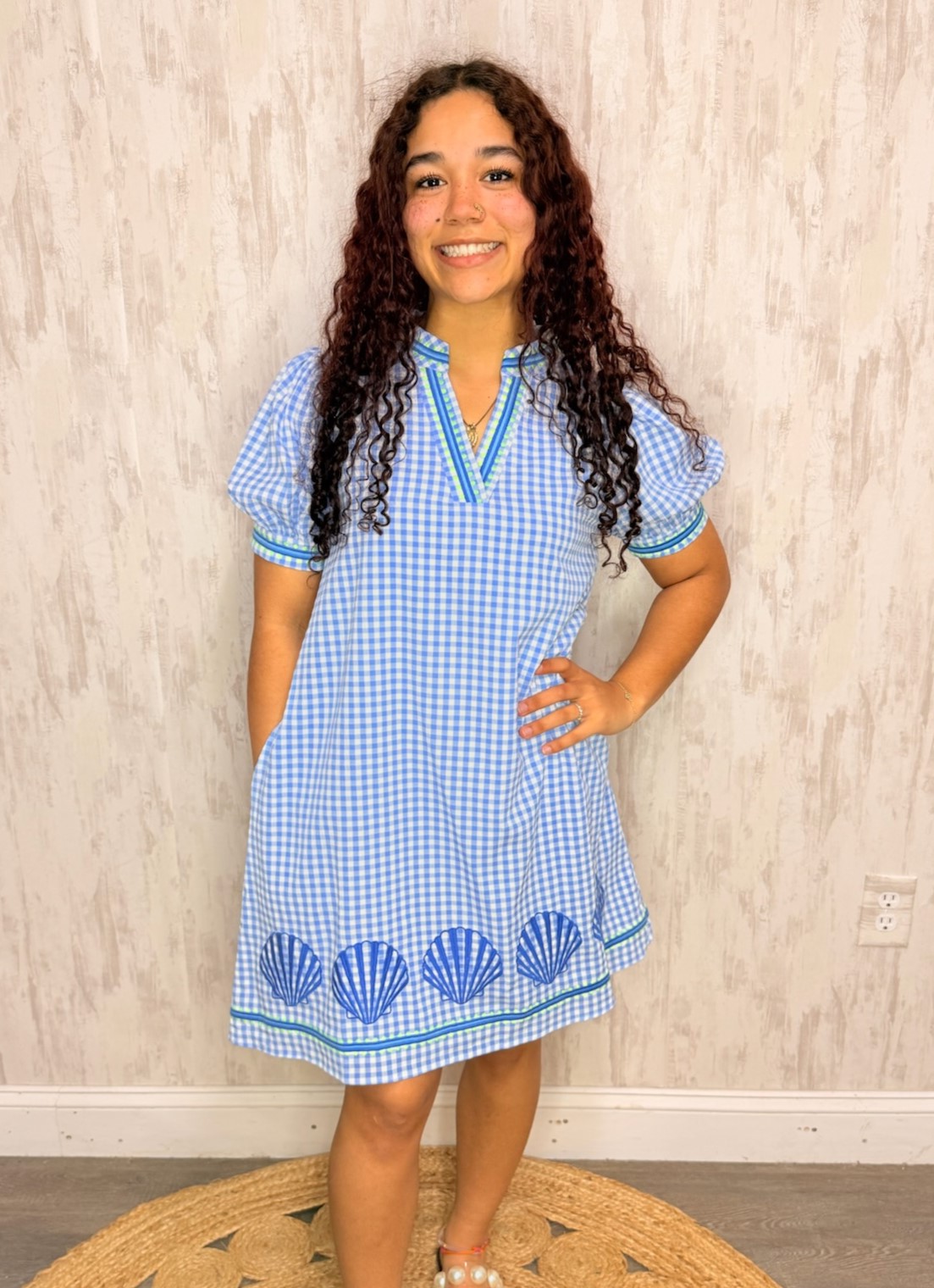 SHELL GINGHAM DRESS