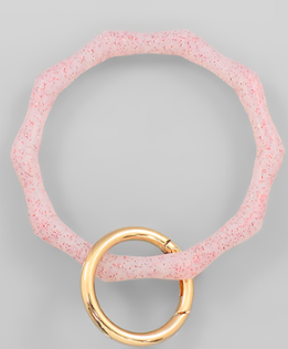 PINK GLITTER BAMBOO KEYCHAIN
