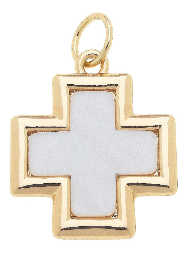 CROSS OUTLINE PEARL CHARM