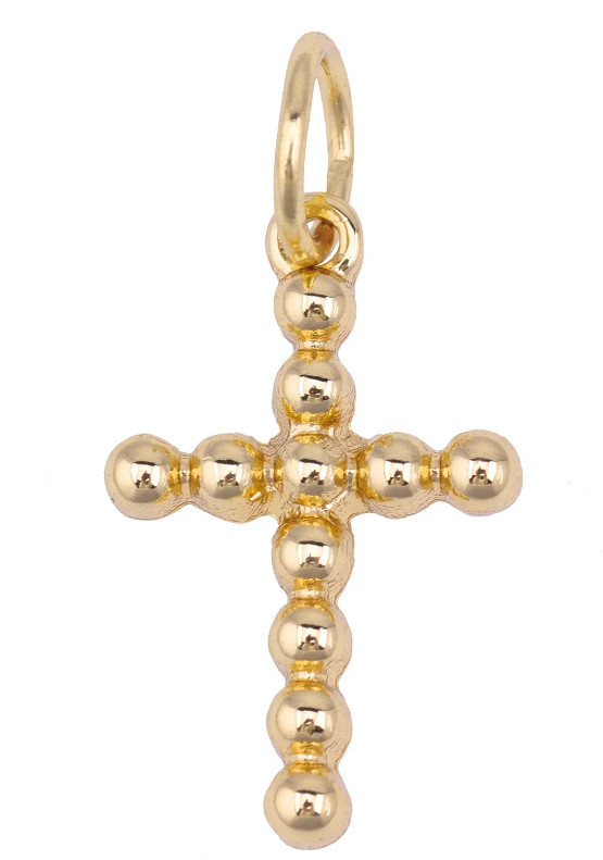 BEADED CROSS GOLD CHARM