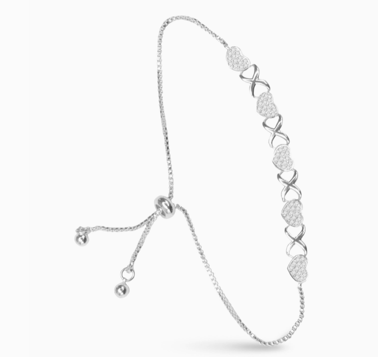SILVER FIVE HEART BRACELET