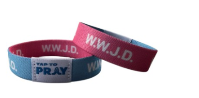 BLUE&PINK WWJD TAP TO PRAY BAND