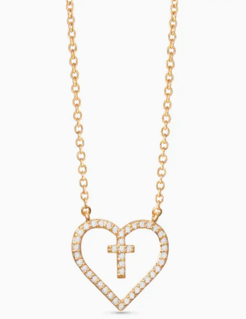 GOLD HEART WITH CROSS NECKLACE