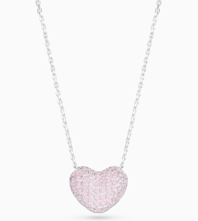 SILVER PINK PUFF HEART NECKLACE