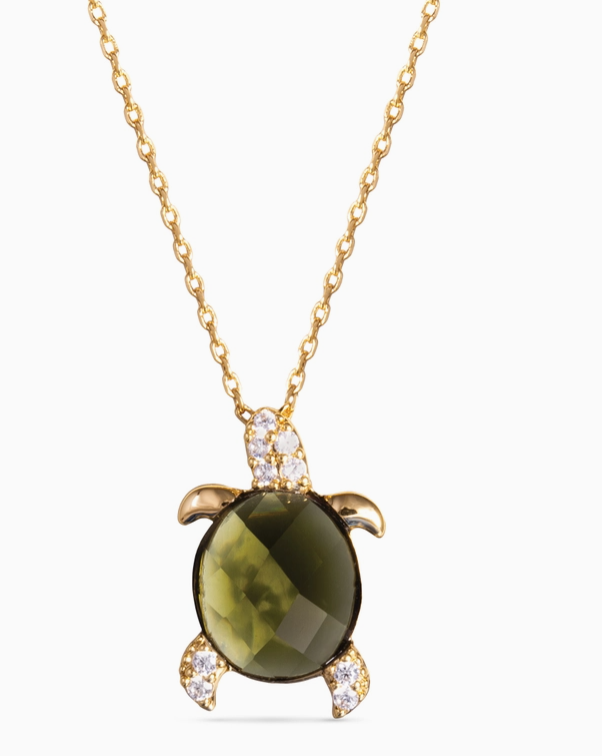 GREEN CZ TURTLE NECKLACE
