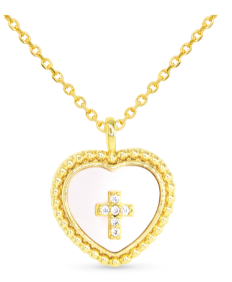GOLD MOP HEART CROSS NECKLACE