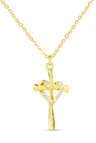 GOLD CROSS HEART NECKLACE