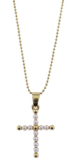 PEARL BEAD CROSS NECKLACE