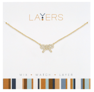 GOLD CZ BOW LAYERS NECKLACE