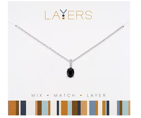 SILVER JET BLACK DROP NECKLACE