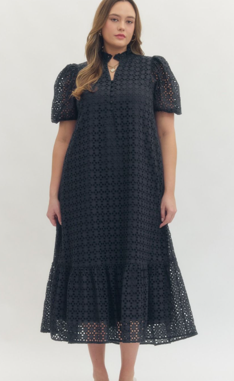 EYELET MIDI DRESS
