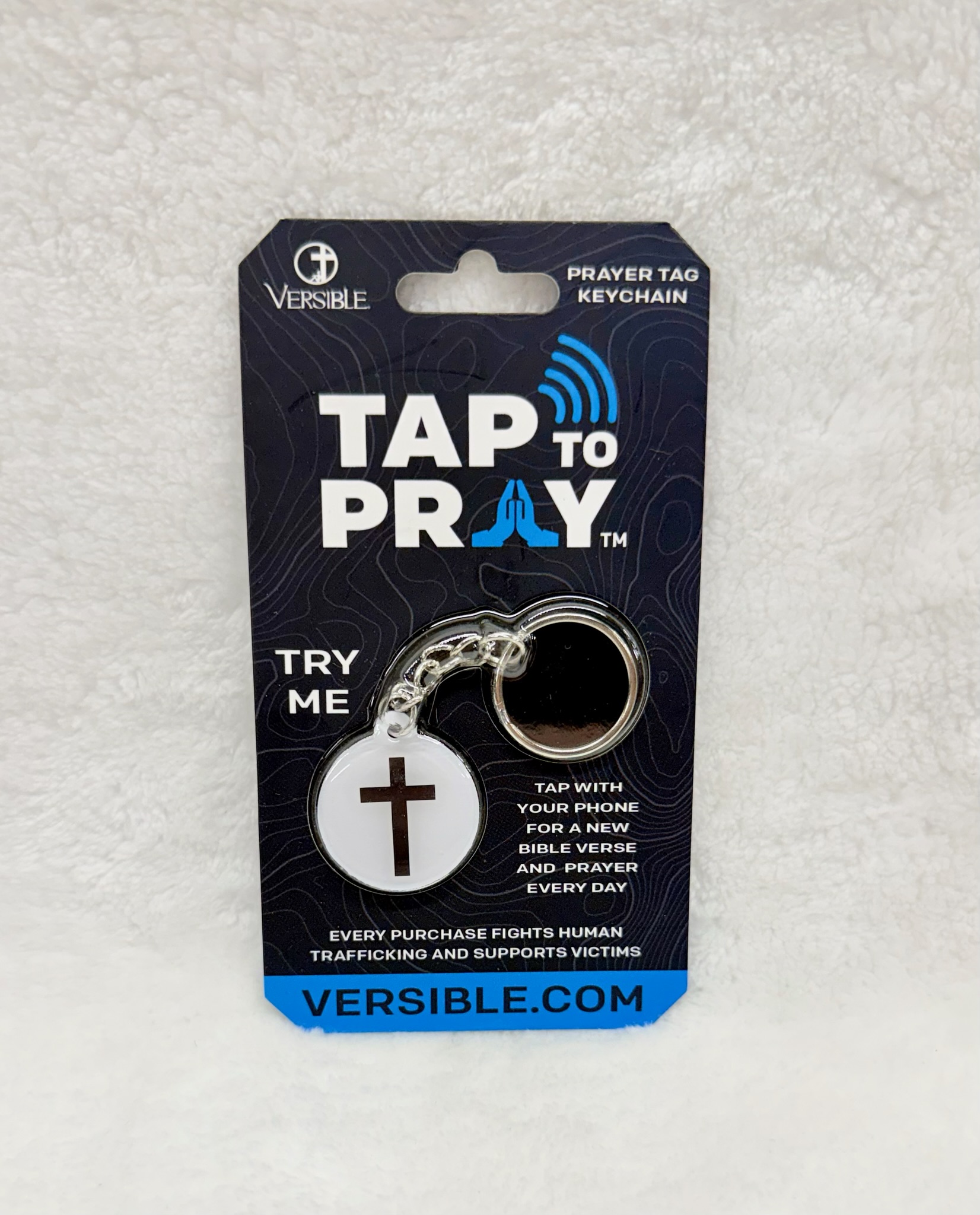 WHITE CROSS PRAYER KEYCHAIN