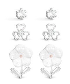 SILVER PEARL FLOWER STUDS SET