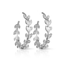 SILVER LRG LEAF HOOP EARRINGS