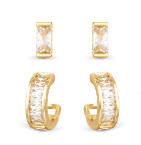 GOLD BAGUETTE HUGGIE DUO