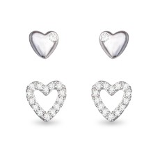 SILVER MINI HEART DUO EARRINGS