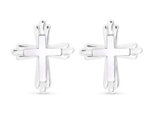 SILVER MOP INSET CROSS EARRINGS