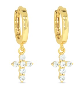 GOLD MINI CROSS HOOP EARRINGS
