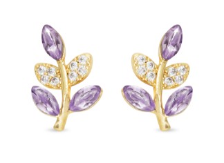 GOLD CZ LILAC LEAF EARRINGS
