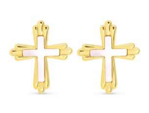 GOLD MOP INSET CROSS EARRINGS