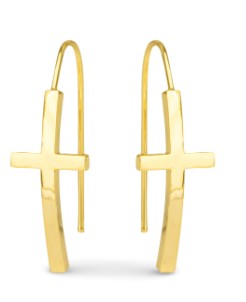 GOLD MARIA CROSS DROP EARRINGS