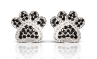 PAW PRINT SILVER BLACK EARRINGS