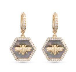GOLD PEARL CZ BEE EARRINGS