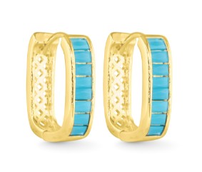 GOLD TURQ RECTANGLE HOOPS