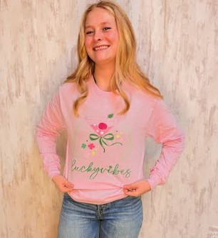 PINK LUCKY VIBES LS TEE