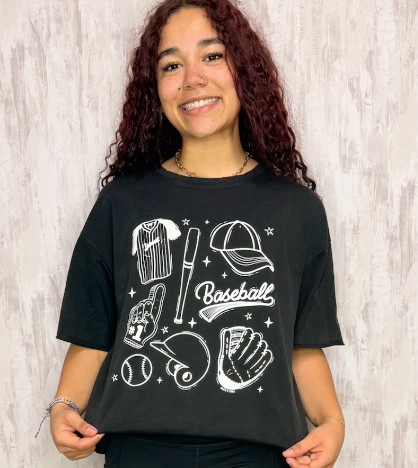 BASEBALL ON BLACK BOXY TEE