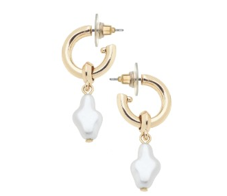 PEARL CROSS DROP GOLD HOOPS