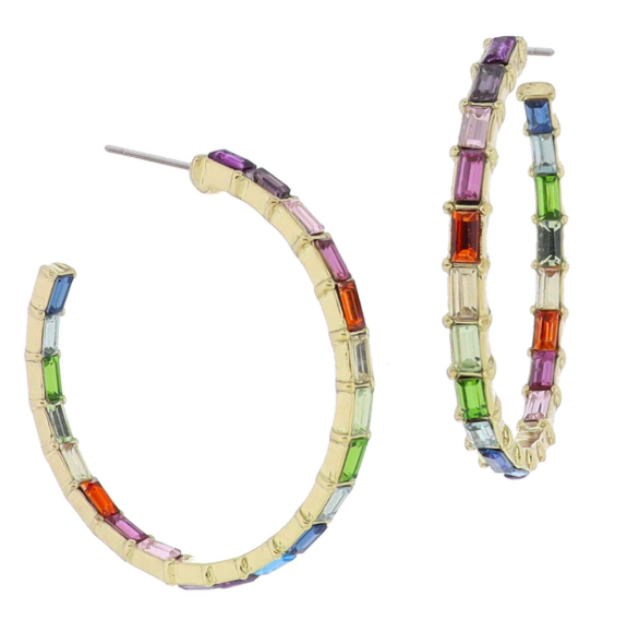 RNBW BAGUETTE HOOP EARRINGS