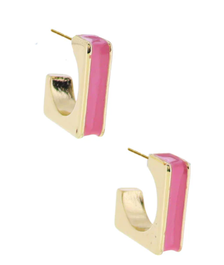 GOLD PINK SQUARE HOOP EARRINGS