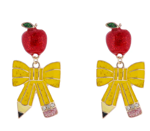 APPLE YELLOW PENCIL BOW EARRINGS