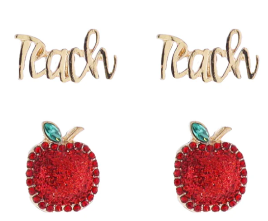 2 PC SET TEACH APPLE EARRINGS