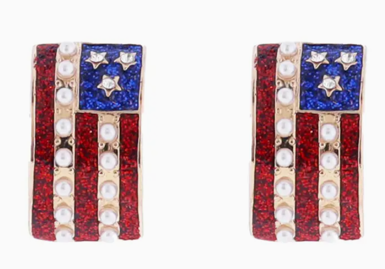 RED PEARL BLUE FLAG EARRINGS