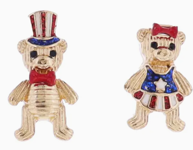 RED WHITE BLUE BEAR EARRINGS