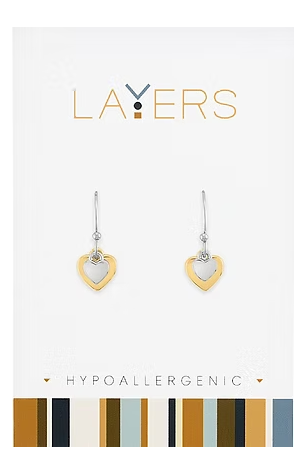 SILVER 2 TONED HEART EARRINGS