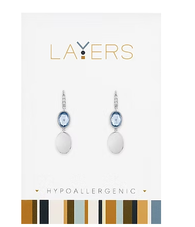 SILVER SKY BLUE OVAL EARRINGS