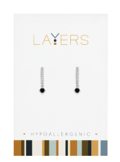 SILVER BLACK HUGGIE EARRINGS