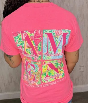 PINK SQUARE PATTERN AMEN TEE
