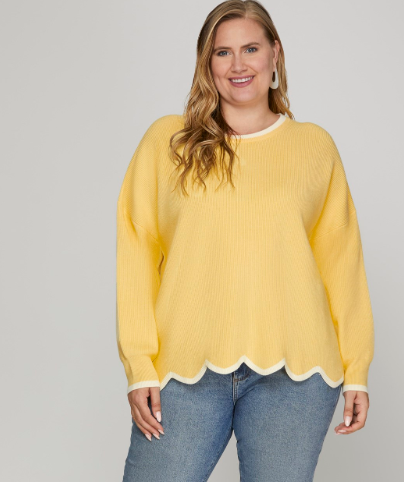 LONG SLEEVE SCALLOPED SWEATER