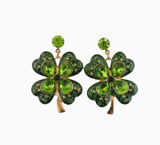 GREEN CRYSTAL CLOVER EARRINGS
